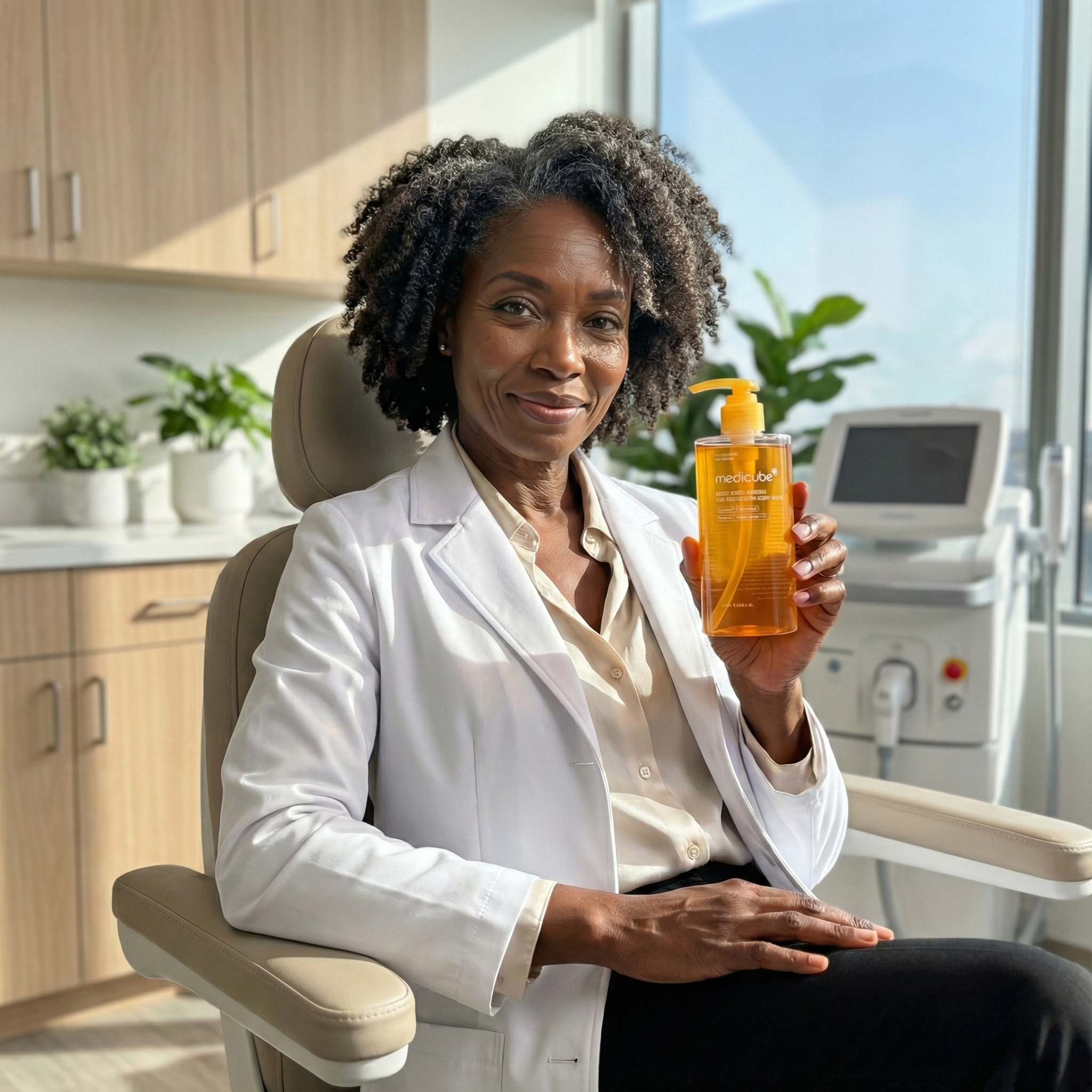 Dermatologist holding Bloomette Kojic Acid Body Wash